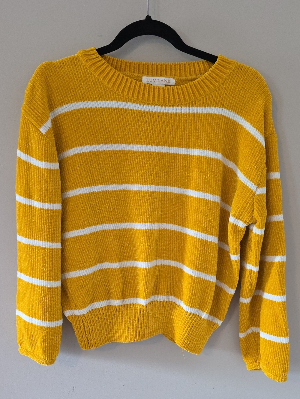 Luv Lane Women's Mustard & White Striped Crewneck Sweater